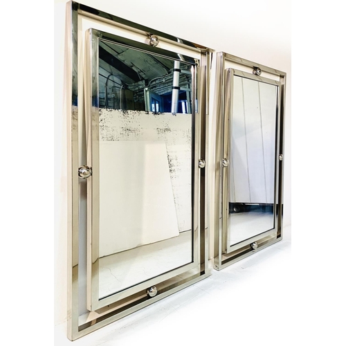 489 - WALL MIRRORS, a pair, Art Deco style, with chrome frames, 100cm H x 60cm. (2)