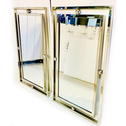 489 - WALL MIRRORS, a pair, Art Deco style, with chrome frames, 100cm H x 60cm. (2)