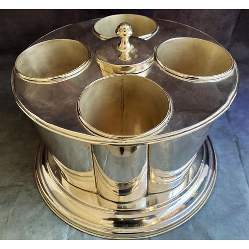 490 - WINE COOLER, polished metal, circular top to hold four bottles.