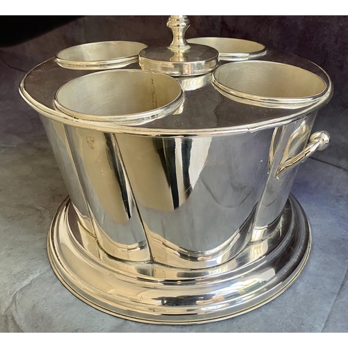 490 - WINE COOLER, polished metal, circular top to hold four bottles.