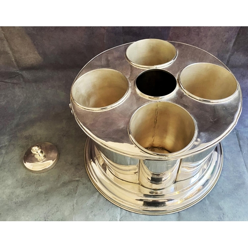 490 - WINE COOLER, polished metal, circular top to hold four bottles.