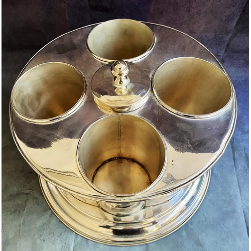 490 - WINE COOLER, polished metal, circular top to hold four bottles.