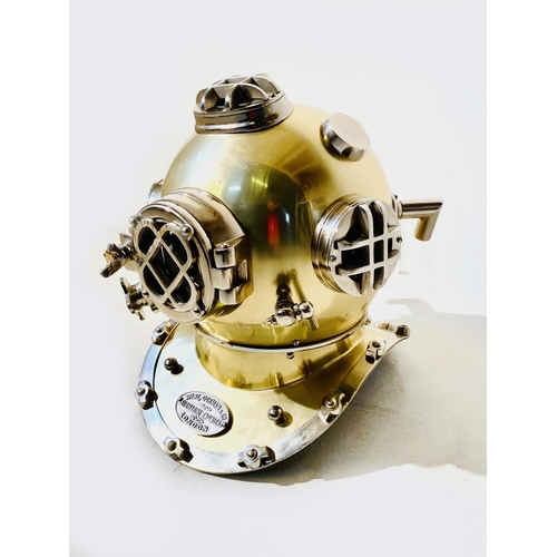 492 - DECORATIVE REPRODUCTION DIVERS HELMET, gilt metal finish.