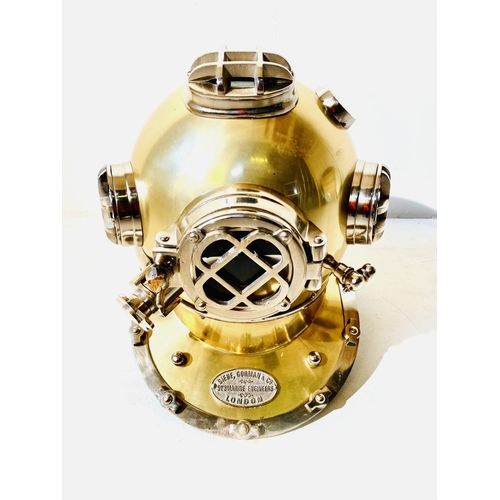 492 - DECORATIVE REPRODUCTION DIVERS HELMET, gilt metal finish.