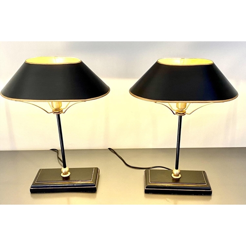 493 - BOUILLOTTE STYLE TABLE LAMPS, a pair, black and gilt finish, 42cm H x 31cm x 20cm. (2)