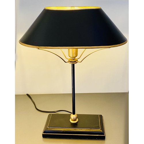 493 - BOUILLOTTE STYLE TABLE LAMPS, a pair, black and gilt finish, 42cm H x 31cm x 20cm. (2)