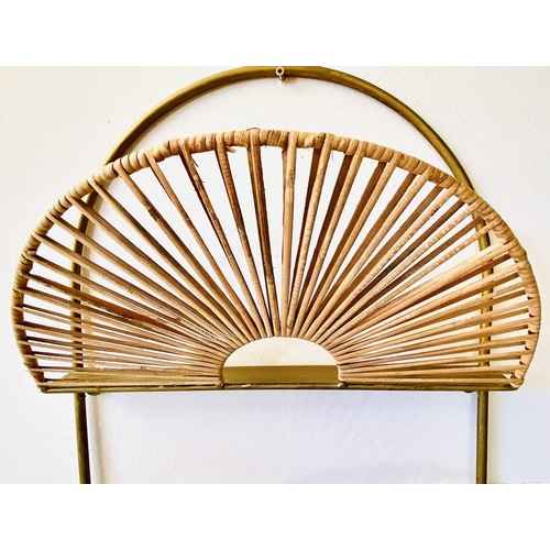 498 - WALL MOUNTED MAGAZINE HOLDERS, a pair, rattan and gilt metal, 94cm H x 36cm x 13cm. (2)