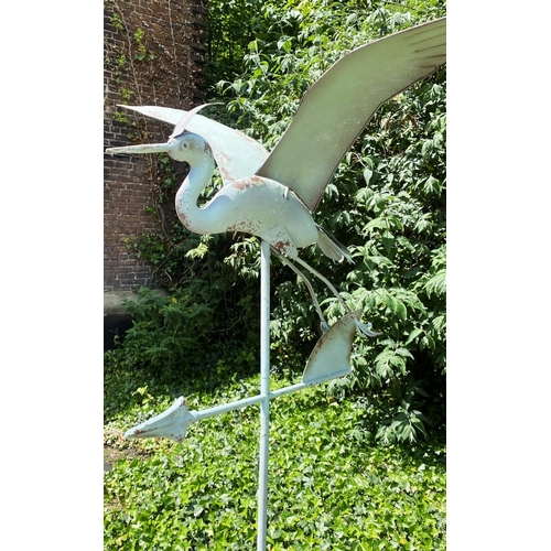 500 - FLYING CRANE WEATHER VANE, faux verdigris finish metal, 132cm H x 58cm x 60cm.