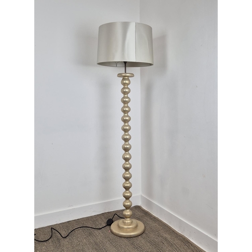 505 - JULIAN CHICHESTER FLOOR LAMP, silvered bobbin stem, 180cm H including shade.