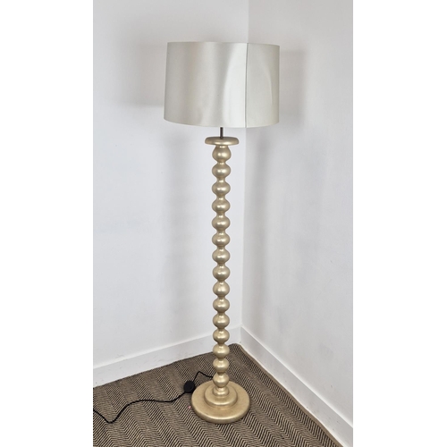 505 - JULIAN CHICHESTER FLOOR LAMP, silvered bobbin stem, 180cm H including shade.