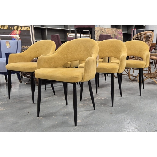 516 - DINING CHAIRS, a set of six, yellow fabric upholstered, 78.5cm H each. (6)