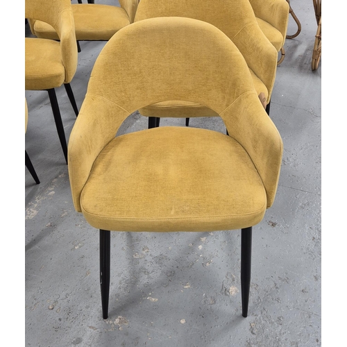 516 - DINING CHAIRS, a set of six, yellow fabric upholstered, 78.5cm H each. (6)