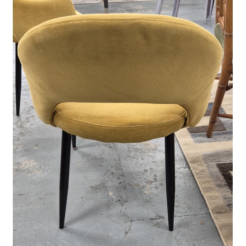 516 - DINING CHAIRS, a set of six, yellow fabric upholstered, 78.5cm H each. (6)