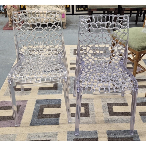 534 - DINING CHAIRS, a set of four, contemporary transparent plastic design, 82cm H. (4)