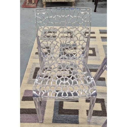 534 - DINING CHAIRS, a set of four, contemporary transparent plastic design, 82cm H. (4)