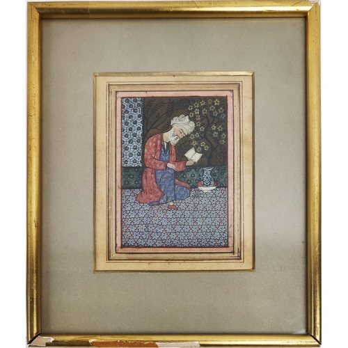 61 - PERSIAN MINIATURES, a set of three, gouache, largest 17cm x 14cm, framed. (3)