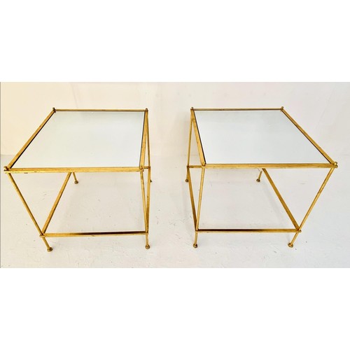 459 - SIDE TABLES, a pair, gilt metal with square mirrored tops. (2)