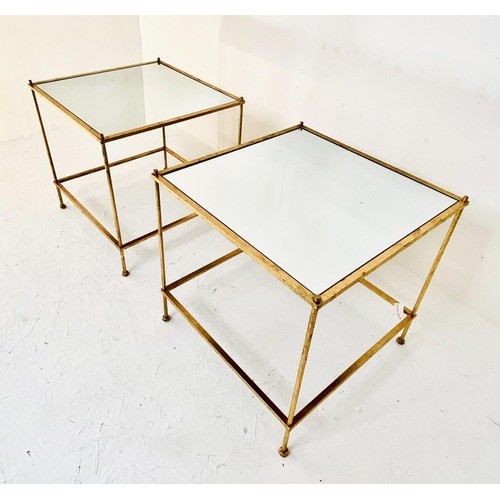 459 - SIDE TABLES, a pair, gilt metal with square mirrored tops. (2)