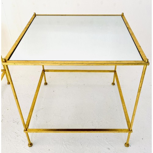 459 - SIDE TABLES, a pair, gilt metal with square mirrored tops. (2)