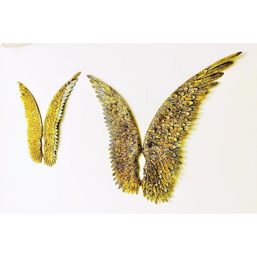 476 - ANGEL WINGS, WALL RELIEFS, a pair, gilt metal, 91cm H x 100cm x 4cm D. (2)