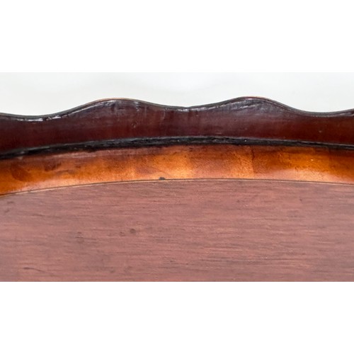 148 - EDWARDIAN TRAY, kidney shaped mahogany with musical instrument and scroll satinwood inlay, 62cm x 40... 