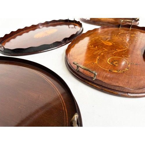 148 - EDWARDIAN TRAY, kidney shaped mahogany with musical instrument and scroll satinwood inlay, 62cm x 40... 