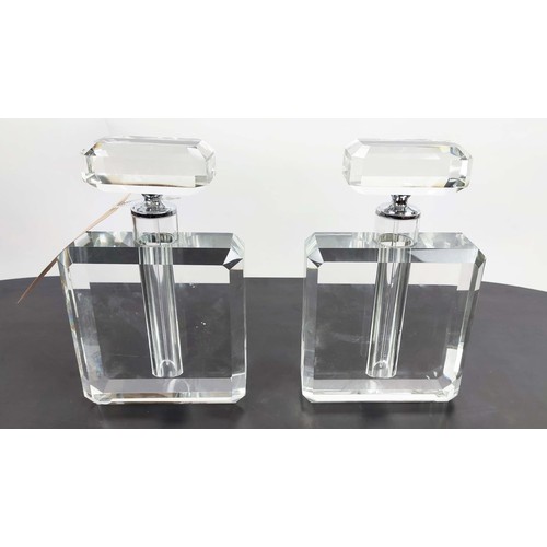 338 - PERFUME BOTTLES, a pair, Art Deco style cut glass, 26cm H. (2)