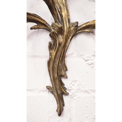 173 - WALL LIGHTS, a pair, 19th century French brass with triple branches, 42cm H x 33cm. (2)