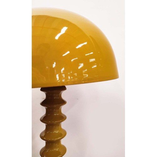 308 - MUSHROOM TABLE LAMPS, a pair, 1960's style yellow metal, 50cm H. (2)