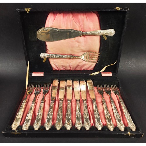 26 - GEORGE BUTLER BOXED CANTEEN OF CUTLERY, an embossed silver dressing table set and a boxed set of sil... 