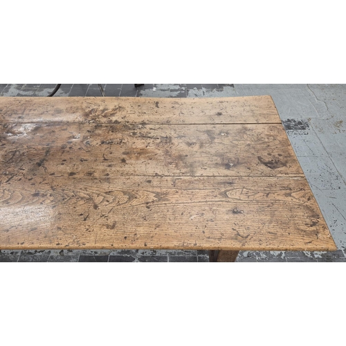 231 - FARMHOUSE TABLE, 19th century French ash, 73cm x 193cm x 73cm.