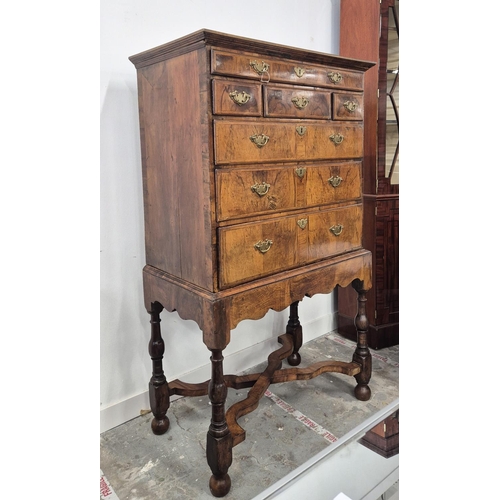 276 - CHEST ON STAND, Queen Anne walnut containing seven drawers, 163cm H x 98cm W x 53cm D.