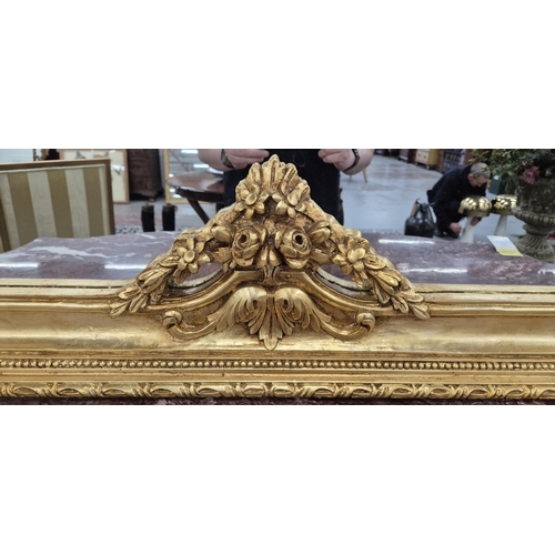 314 - CONSOLE TABLE, ornate gilt base with red marble top and matching gilt mirror, 242cm H x 199cm x 65cm... 