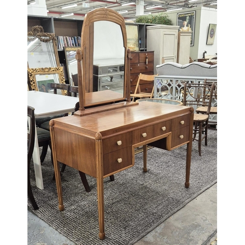 528 - DRESSING TABLE, vintage 20th century, five drawers, later lining, adjustable mirror to top, 108cm x ... 