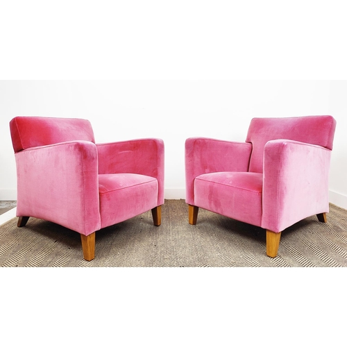 539 - ARMCHAIRS, a pair, pink velvet upholstered, 74cm each approx. (2)