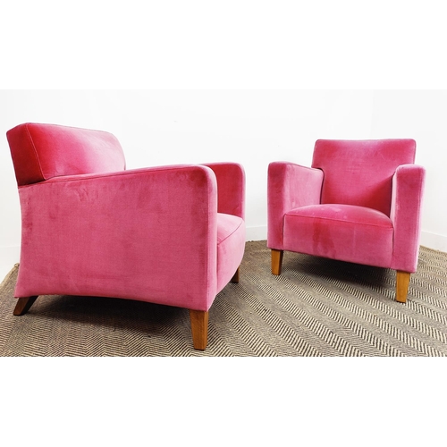 539 - ARMCHAIRS, a pair, pink velvet upholstered, 74cm each approx. (2)