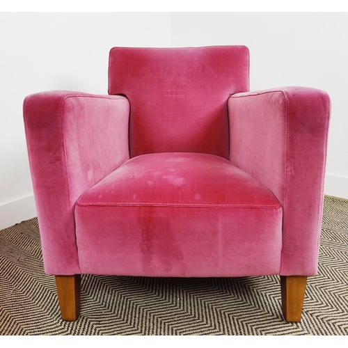 539 - ARMCHAIRS, a pair, pink velvet upholstered, 74cm each approx. (2)