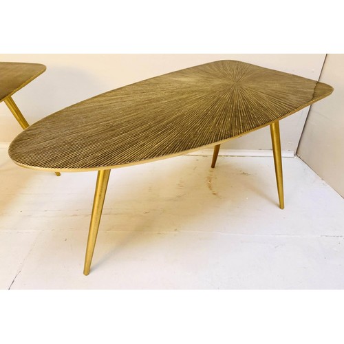 453 - SIDE TABLES, a pair, 36cm H x 71cm W x 36cm D, gilt metal. (2)