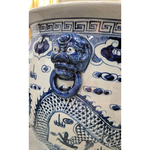 315 - PLANTERS, a pair, Chinese export style blue and white ceramic, 43cm H x 43cm. (2)