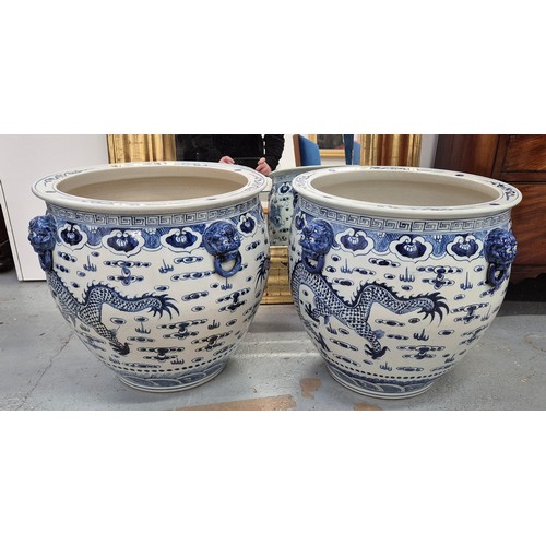 315 - PLANTERS, a pair, Chinese export style blue and white ceramic, 43cm H x 43cm. (2)