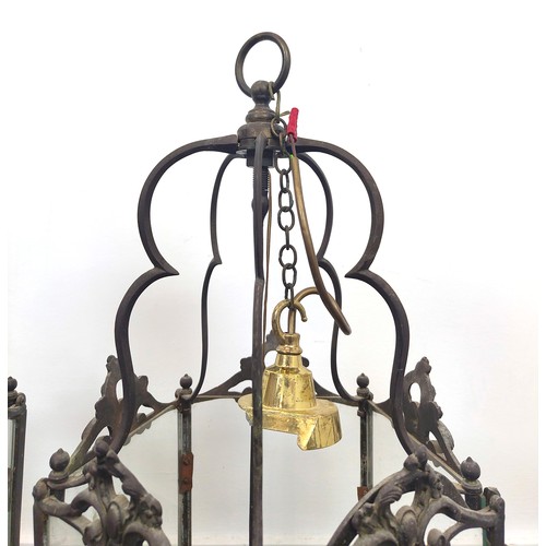 375 - HALL LANTERNS, a pair, each with three branch light, 69cm H approx not including chains and fixings.... 