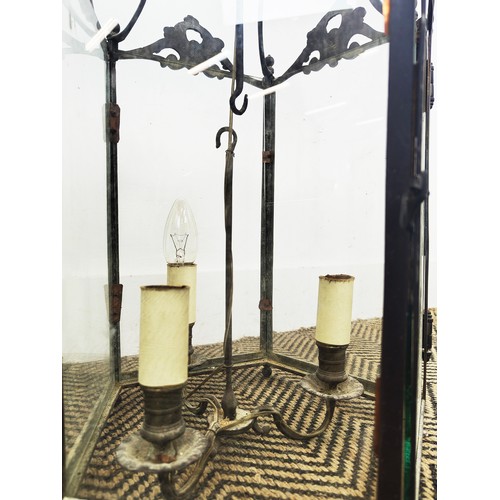 375 - HALL LANTERNS, a pair, each with three branch light, 69cm H approx not including chains and fixings.... 