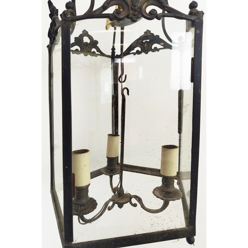 375 - HALL LANTERNS, a pair, each with three branch light, 69cm H approx not including chains and fixings.... 