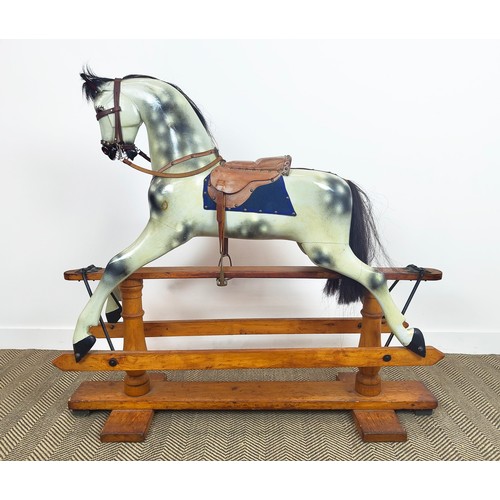 548 - ROCKING HORSE, Victorian dappled grey, with tanned leather saddle, stirrups and real horse hair mane... 