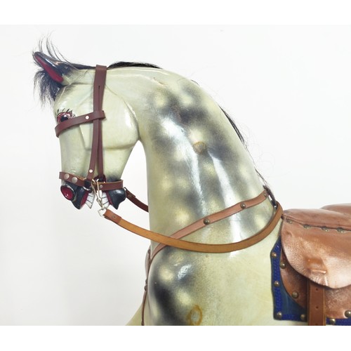 548 - ROCKING HORSE, Victorian dappled grey, with tanned leather saddle, stirrups and real horse hair mane... 