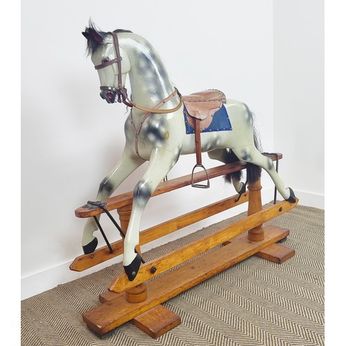 548 - ROCKING HORSE, Victorian dappled grey, with tanned leather saddle, stirrups and real horse hair mane... 