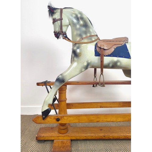 548 - ROCKING HORSE, Victorian dappled grey, with tanned leather saddle, stirrups and real horse hair mane... 