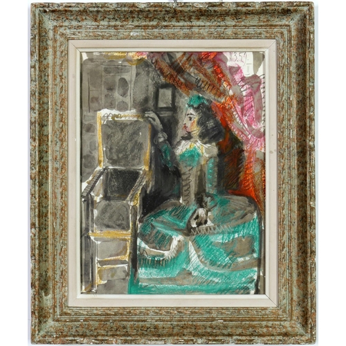 97 - AFTER PABLO PICASSO, 'Woman in green dress', off set lithograph 1954, suite: Toros, vintage French f... 