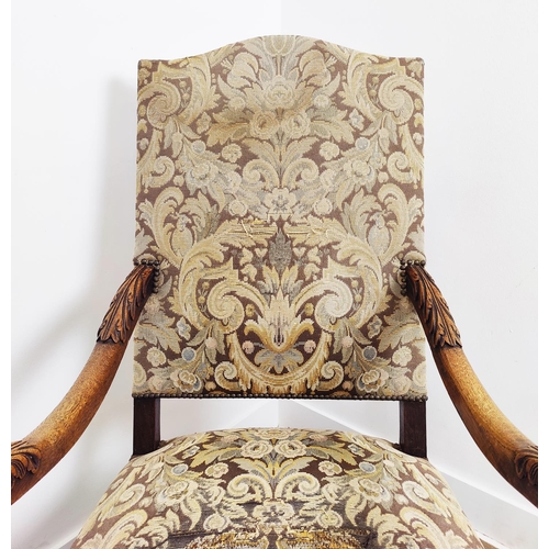 197 - FAUTEUILS, a pair, late 19th/early 20th century Louis XIV style oak with tapestry style seats and ba... 