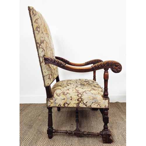 197 - FAUTEUILS, a pair, late 19th/early 20th century Louis XIV style oak with tapestry style seats and ba... 